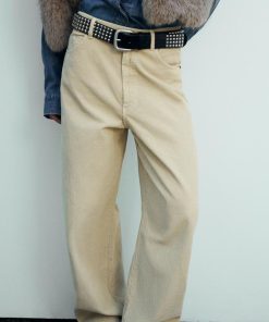 PANTALON DÉCONTRACTÉ OVERSIZE EN VELOURS CÔTELÉ À TAILLE NORMALE